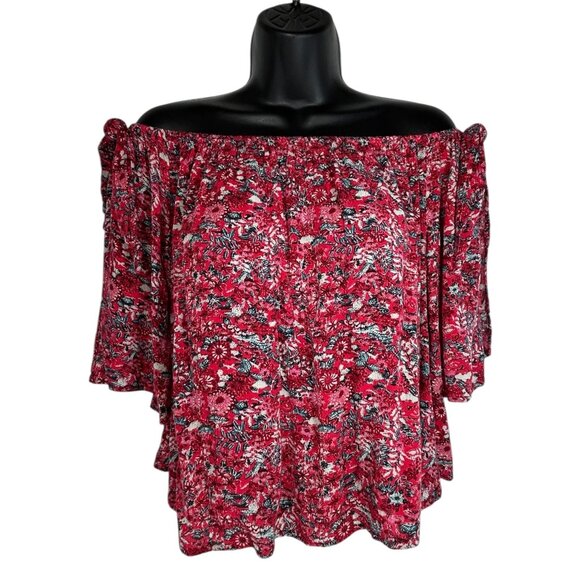 BILLABONG Cold Shoulder Top Sz M Pink Floral Print Split Sleeve Viscose Woven - Picture 1 of 8